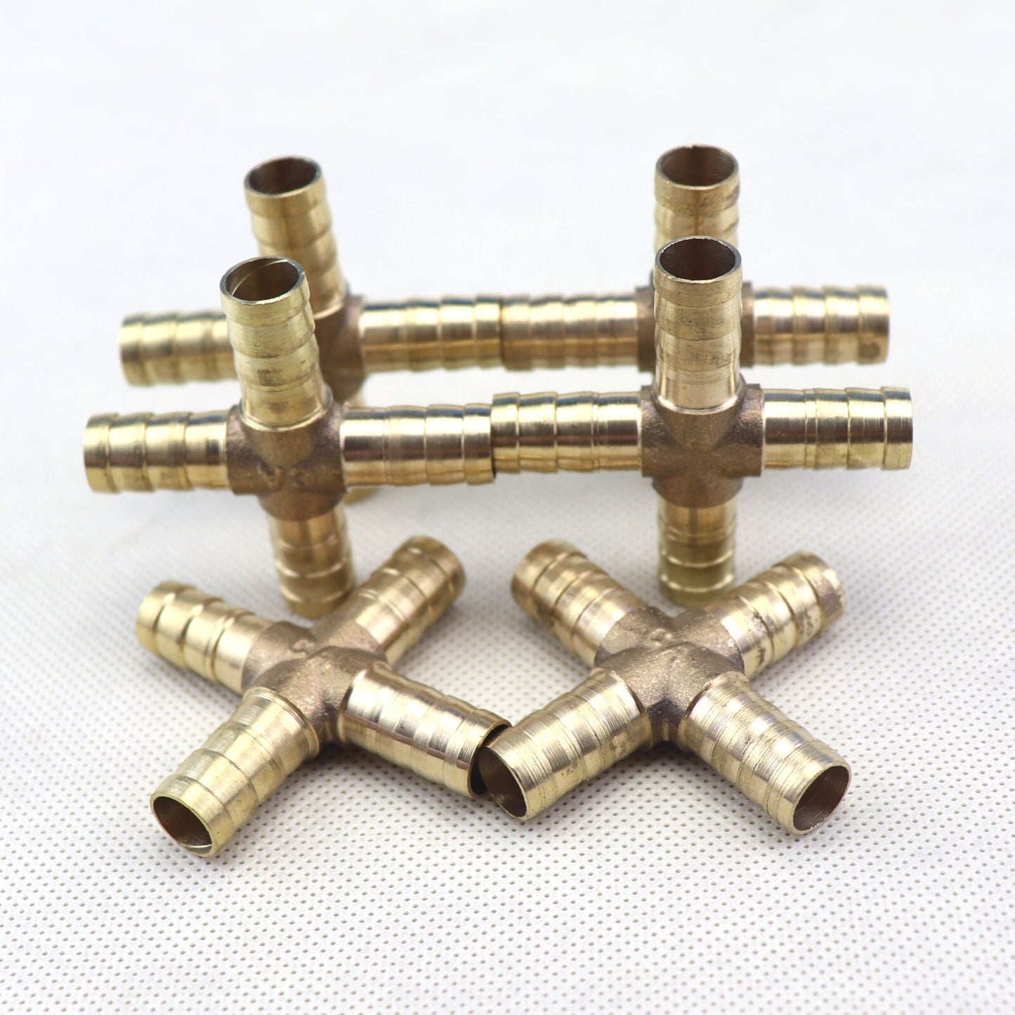 6X HOSE BARB 4 WAY Cross Brass Pipe Fitting Thread Gas Fuel Water Air 3/8 10mm