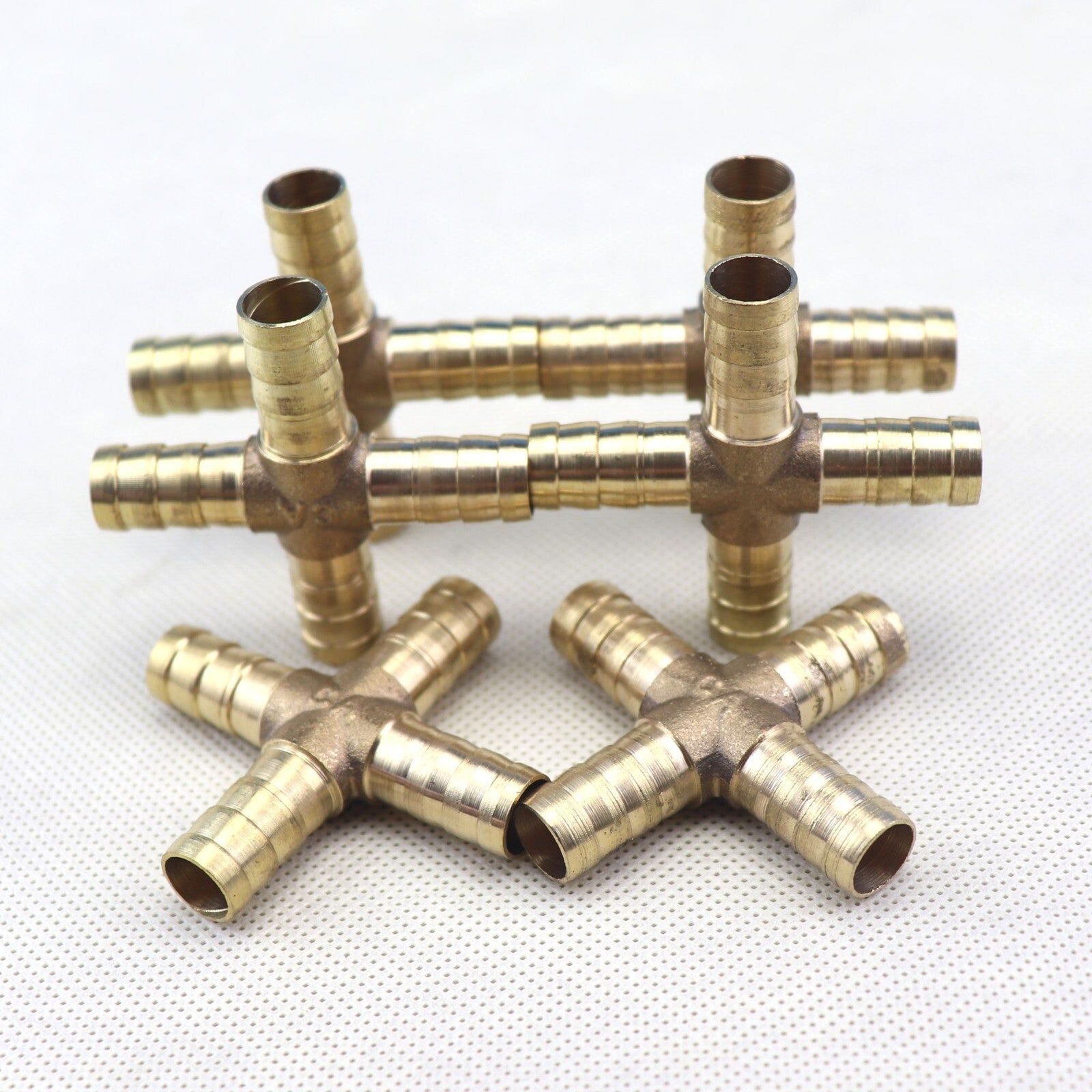 6X HOSE BARB 4 WAY Cross Brass Pipe Fitting Thread Gas Fuel Water Air 3/8 10mm