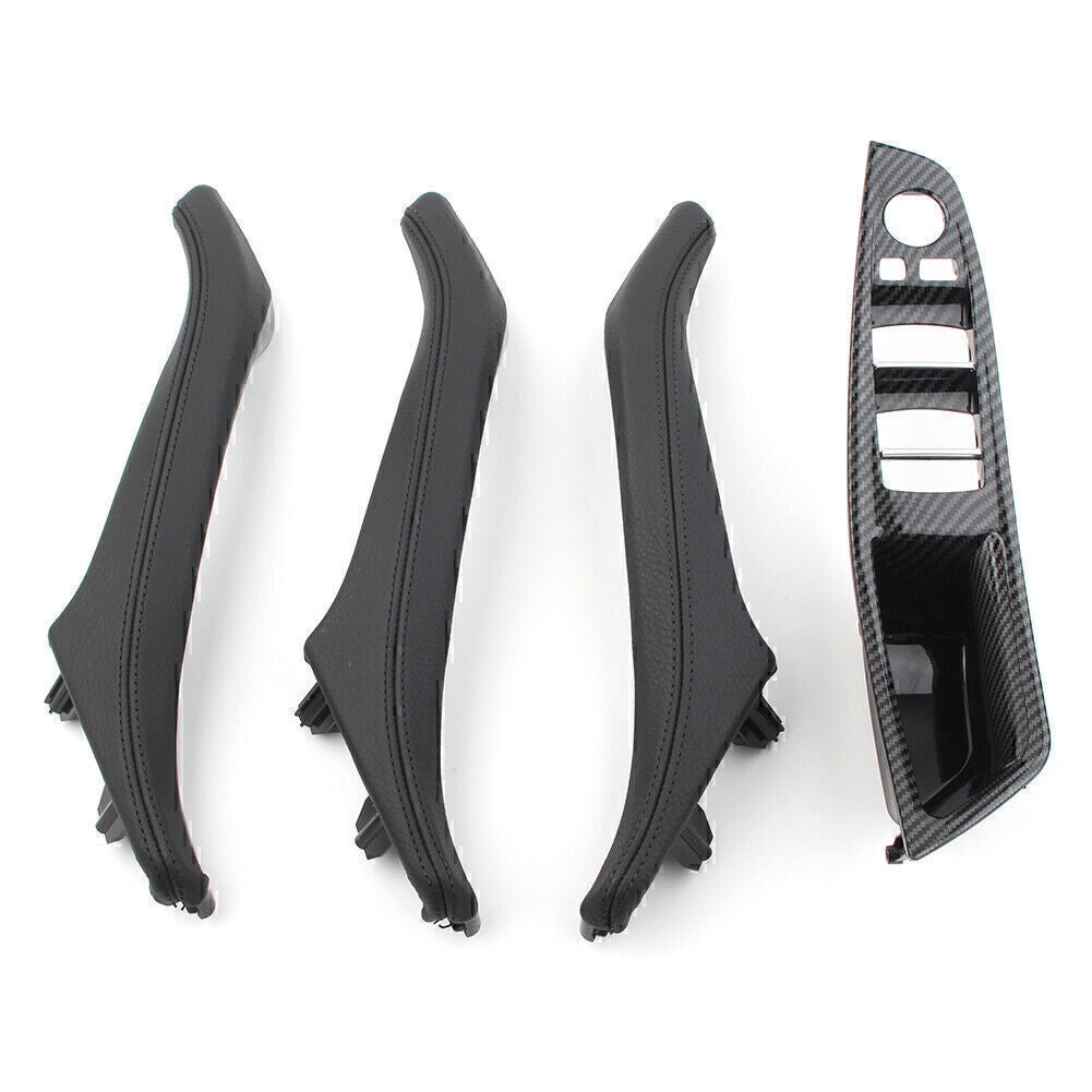 4X Carbon Fiber Door Trim Pull Handle Real Leather for BMW 5 series F10 F11 F18