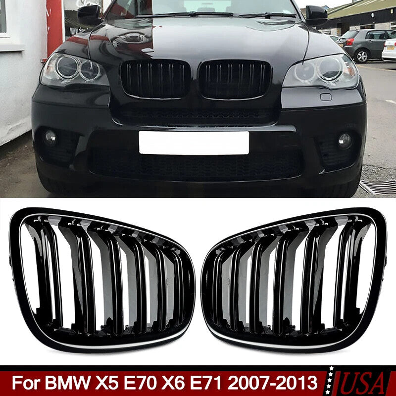 Front Bumper Kidney Grille Grill for BMW X5 E70 X6 E71 2007-2013 Gloss Black
