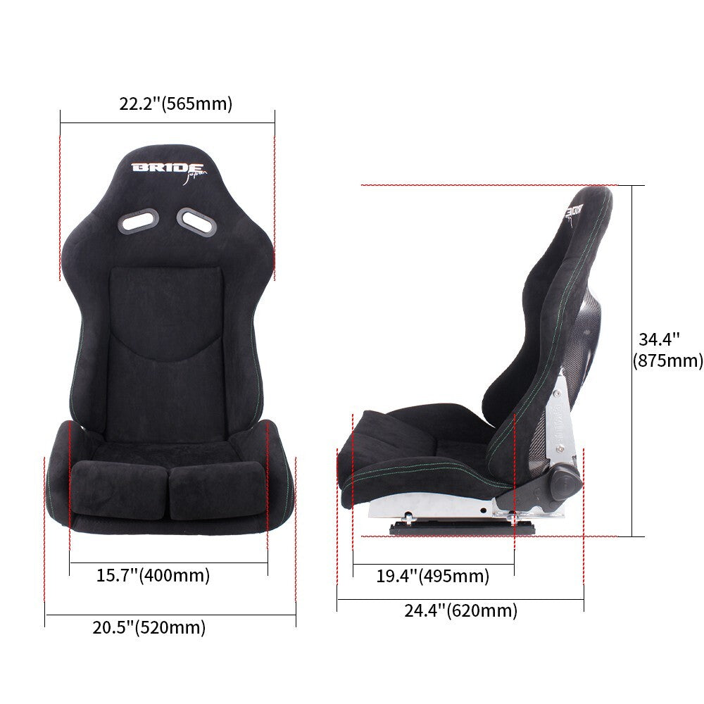 Bride Racing Seats Low Max for Seat +Carbon Fiber Shell+Green for Seat Stitches w/ Slider
