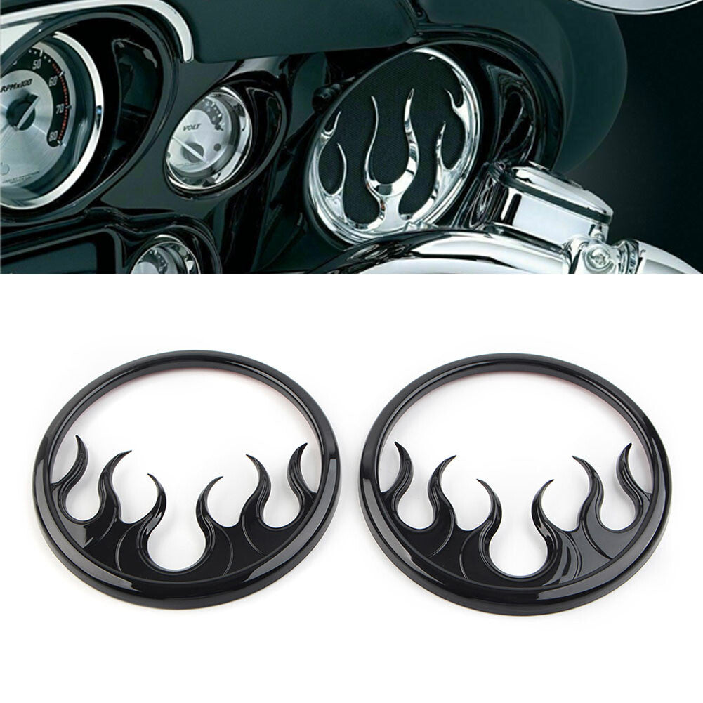 for Harley Electra Glide 2014-2022 Black Flames Speaker Grills Accent Trim Cover Q