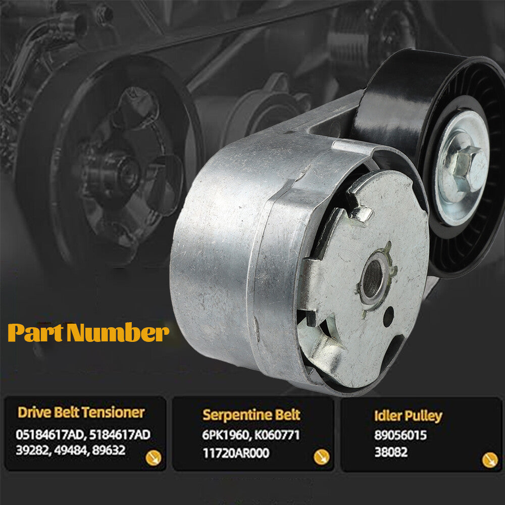 39282 Drive Belt Tensioner & Idler Pulley Kit for Chrysler for Dodge for Jeep for Ram 3.6L Q