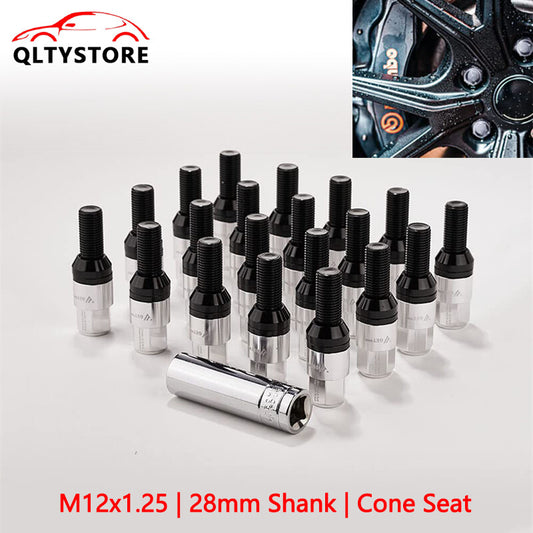20x M12x1.25 Wheel Lug Bolt28mm Shank Cone for Seat Stud for Most Aftermarket Silver Q