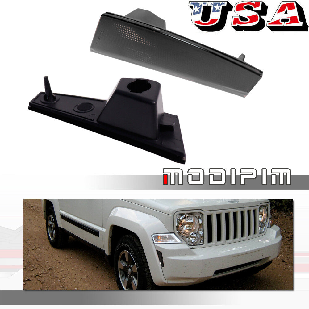 Smoked front bumper fender side marker light housing kit for 08-12 for Jeep Liberty - v