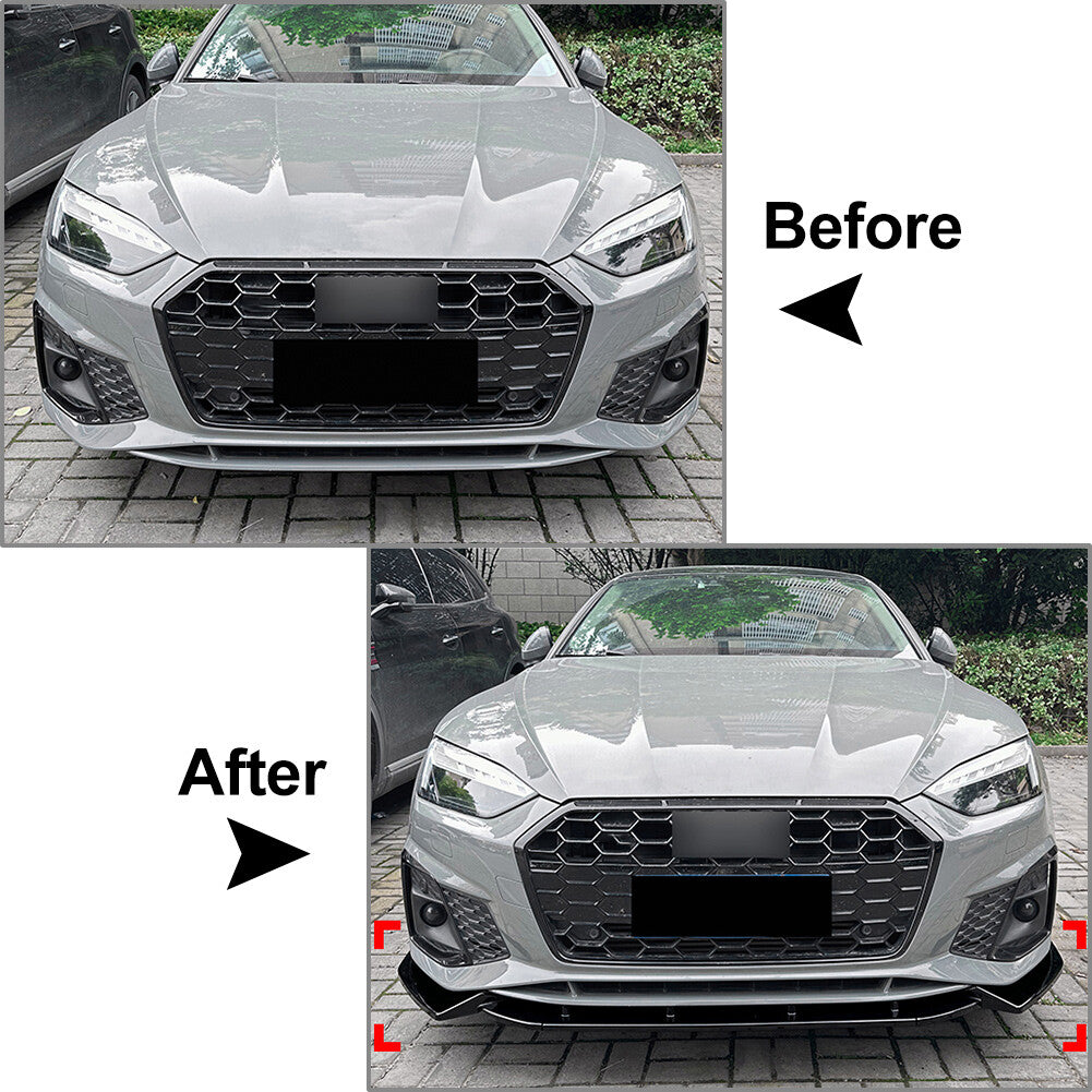 Glossy Black Front Bumper Splitter Spoiler Lip for Audi A5 Sline S5 8W6 2020-24
