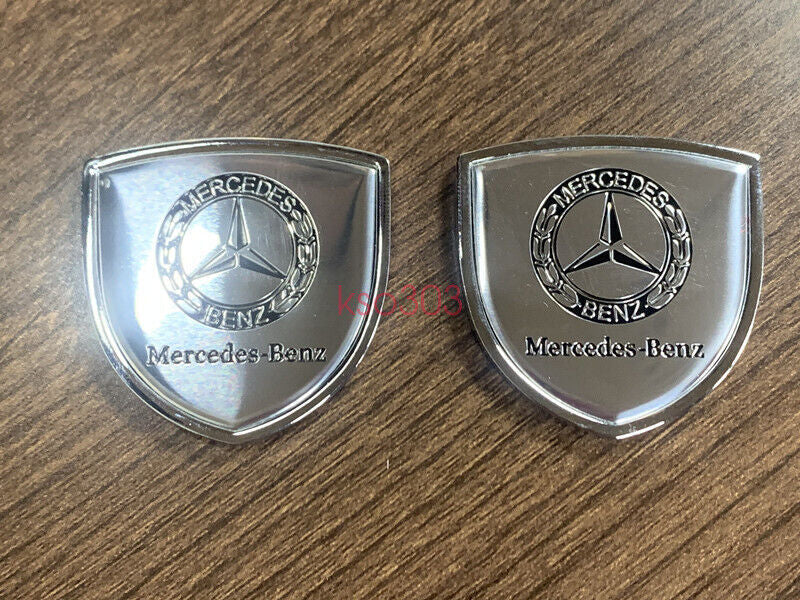 2-Piece Silver Club 3D Logo Car Body Badges for Mercedes-Benz A, B, C, E, and S Classes
