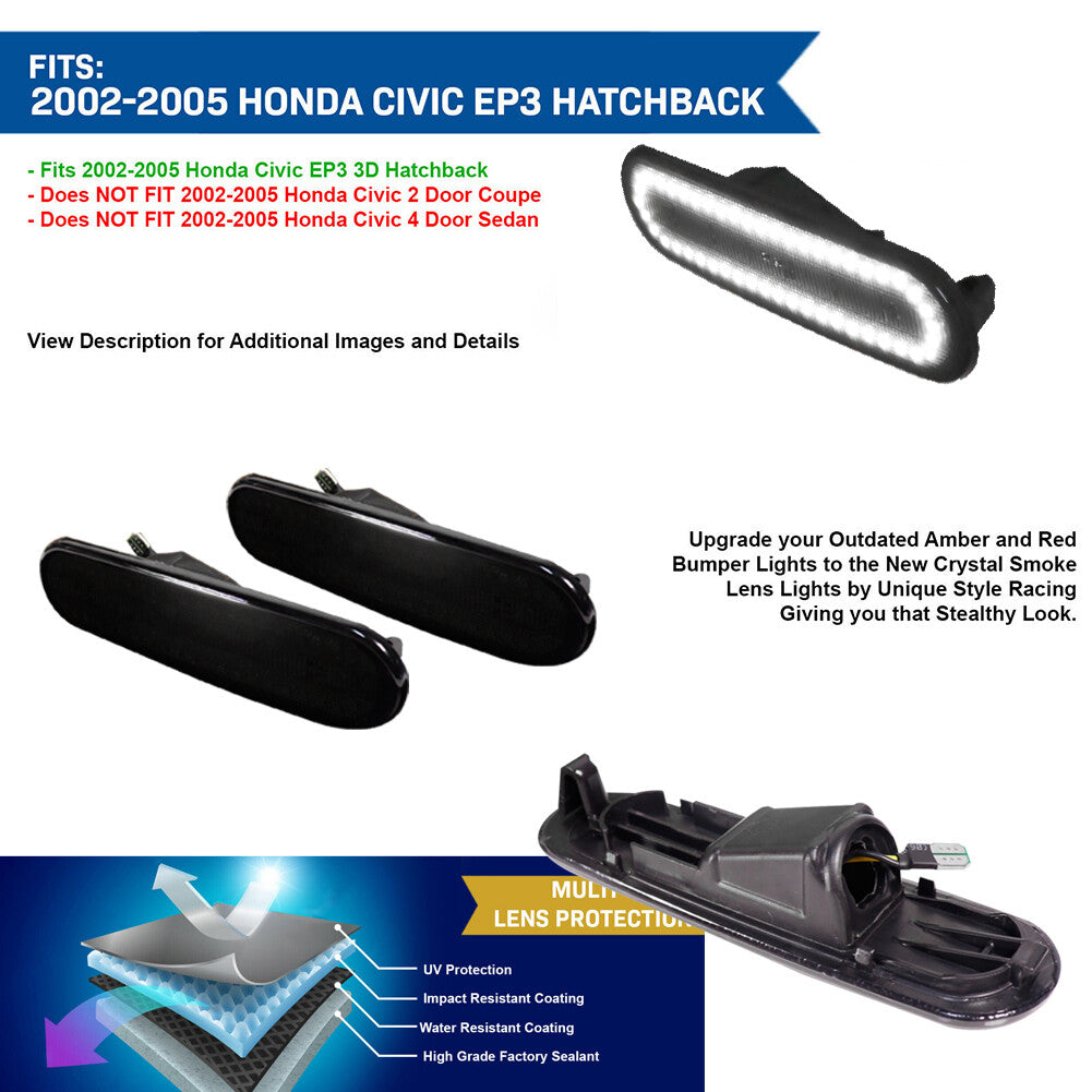 2 pcs smoke LED front/rear side marker signal lights for 02-05 for Honda for Civic Si EP3- v