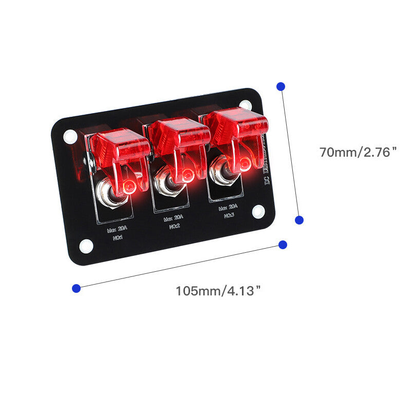 3-Gang ignition switch panel with LED on/off function, suitable for 12V vehicles, ships, and motorhomes. n
