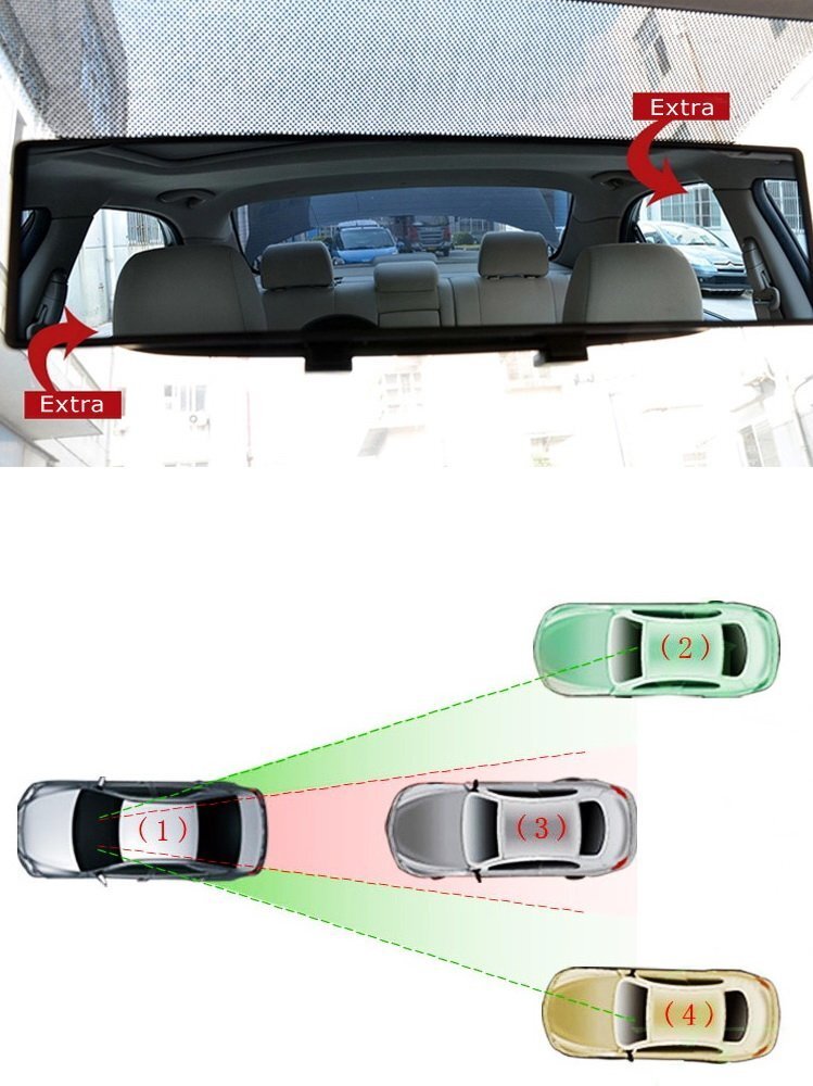 JDM Blue Glass 300mm Wide Flat Clip Rearview Mirror with Anti-Glare Blue Tone n