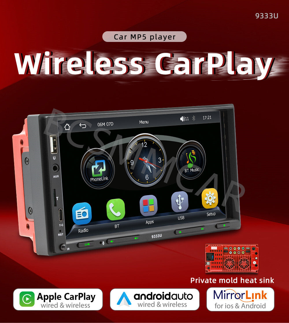 7 2DIN Car Stereo Radio Bluetooth Touchscreen TF USB AUX-IN FM Video MP5 Player