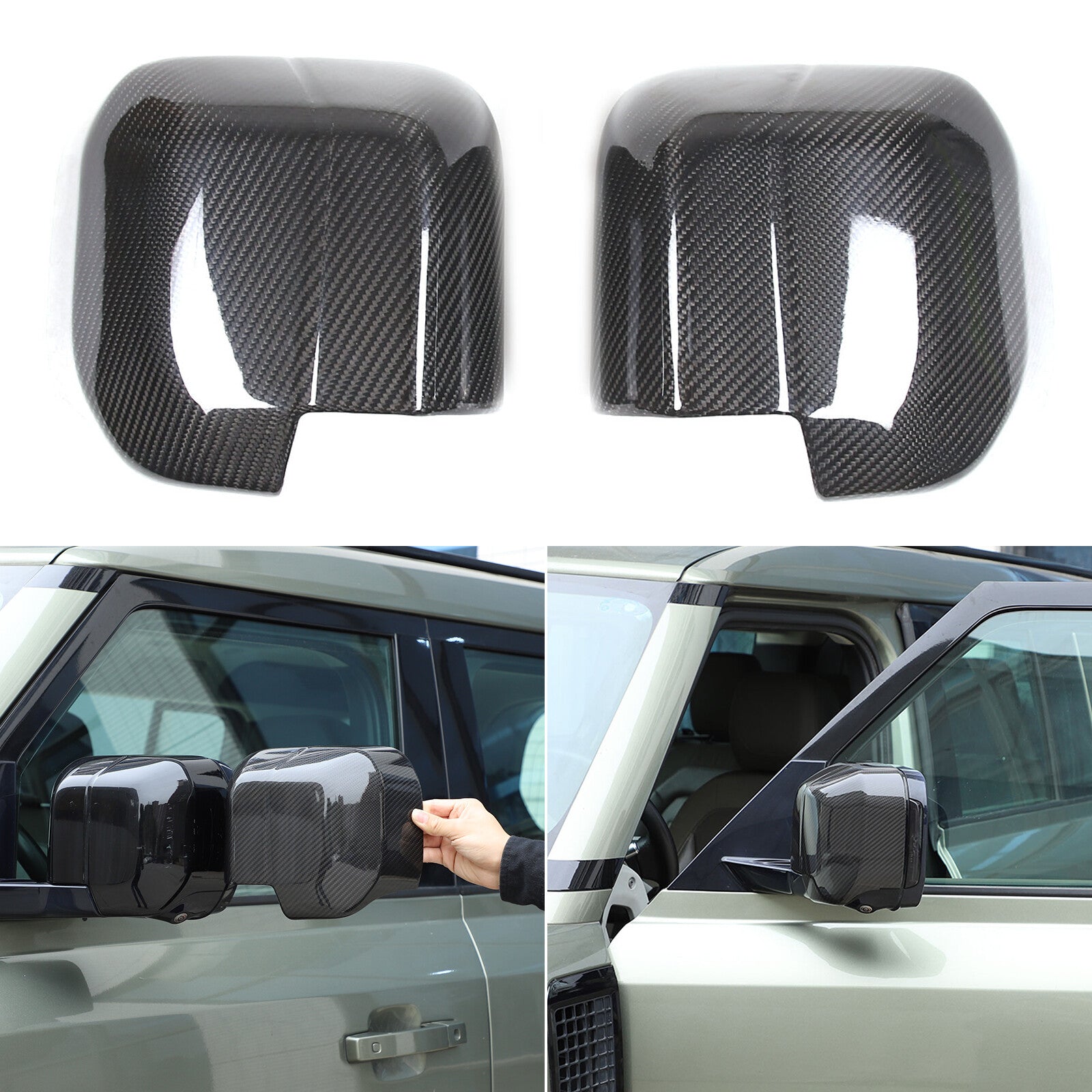 Dry carbon fiber rearview mirror caps for Land Rover for Defender 90, 110, and 20UP.