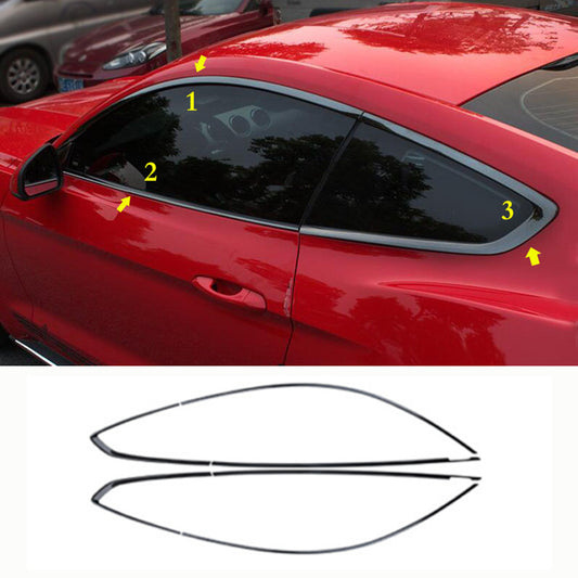 6Pcs for Ford for Mustang 2015-2020 Black Stainless Steel Window Moulding Strip Trim