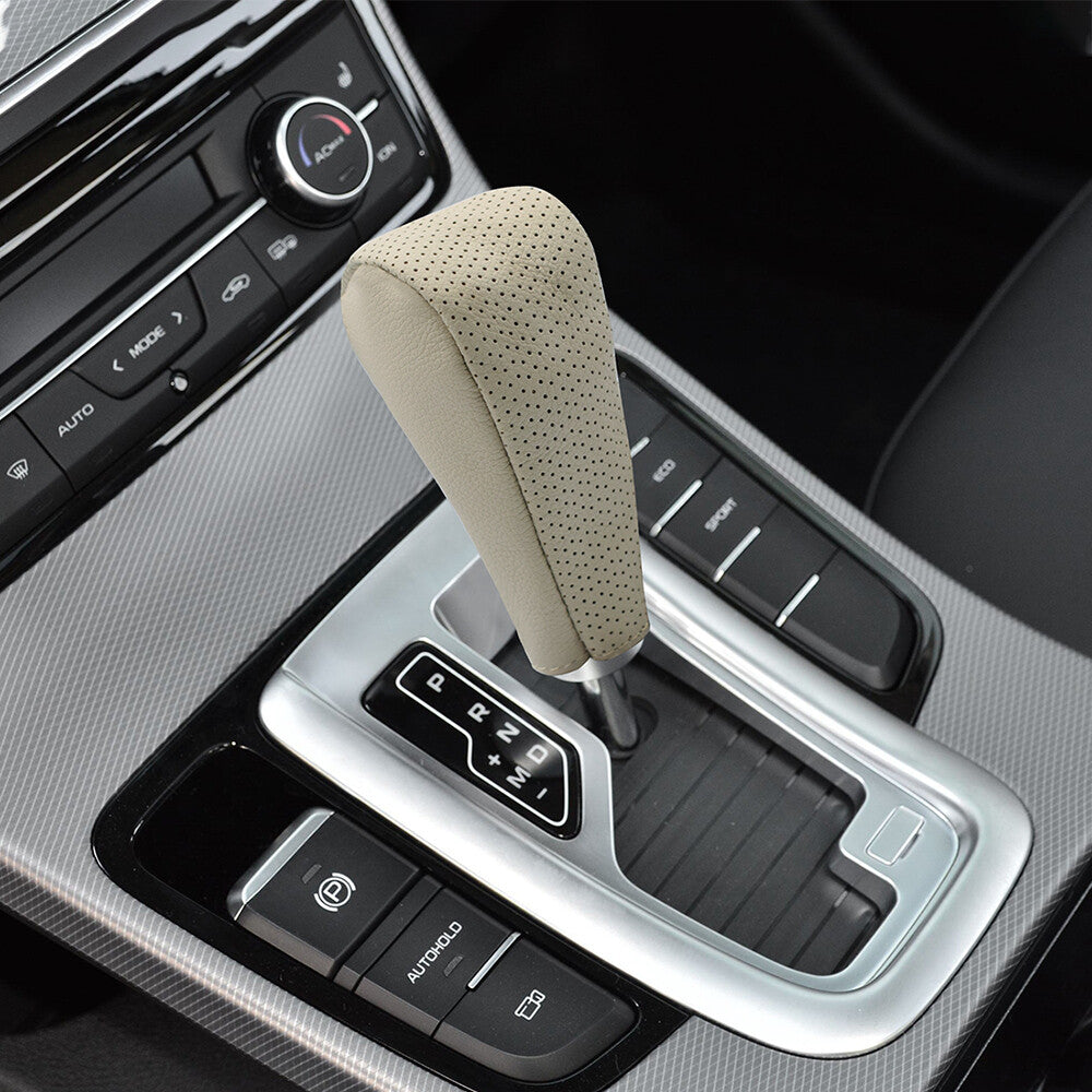 Beige No Slip Universal Auto Car Hand Gear Shift Knob Cover PU Leather Protector Q