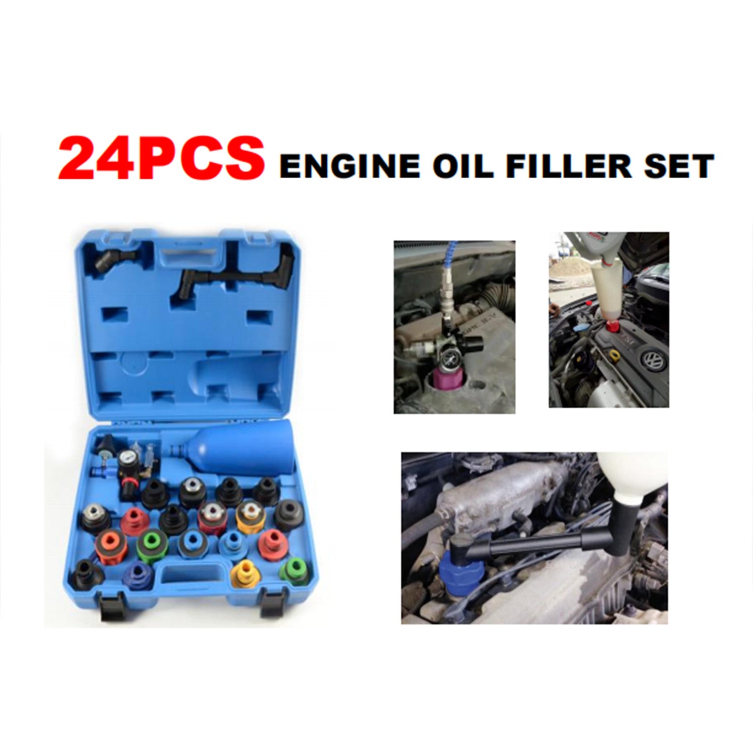 24pcs Car Truck Engine Oil Filler Funnel Filling Cooling Tool With 19 Adapter