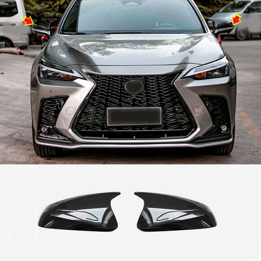 for Lexus NX 17-24 Glossy Black OX Horn Side Door Rearview Mirror Cover Trim 2X
