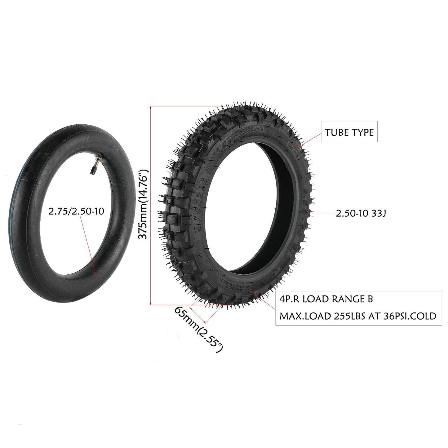 2pcs 2.50-10 inch Tyres  Tubes 2.5-10 Off Road Tyre for JR50 CRF50 PW50 TTR50