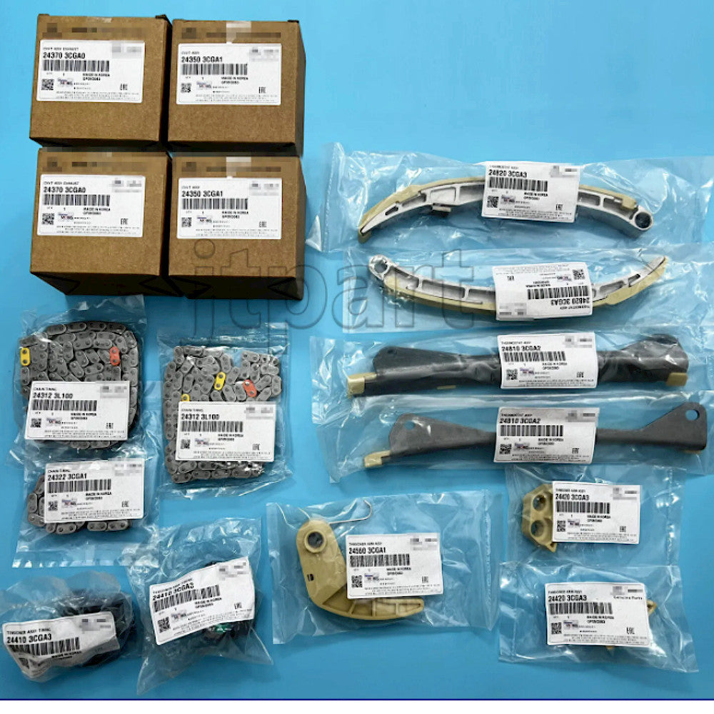 new 16-piece timing chain kit for Santa Fe Sorento Azera for Genesis 3.3L and 3.8L engines.