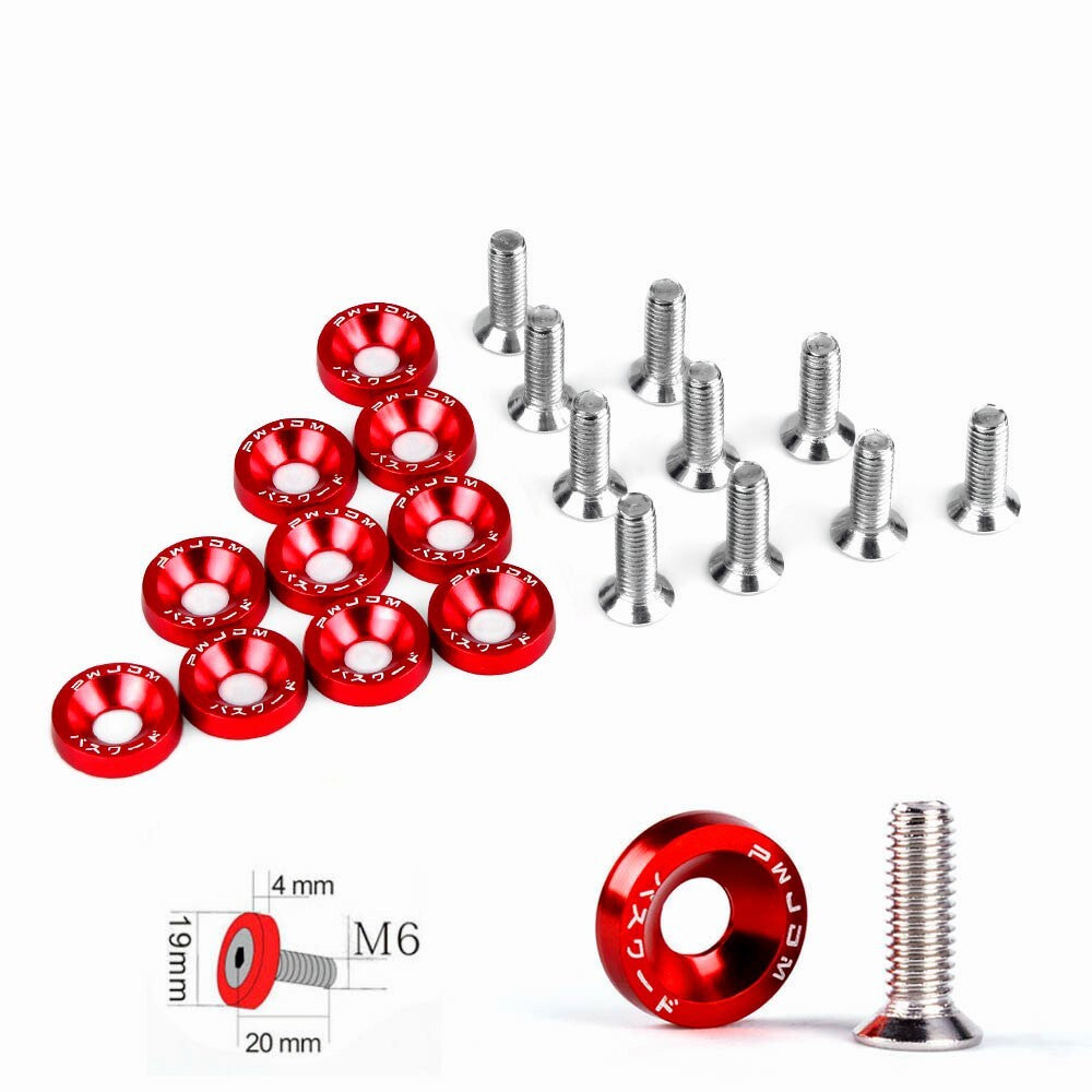 20PCS Red JDM Billet Aluminum Fender/Bumper Washer/Bolt Engine Bay Dress Up Kit