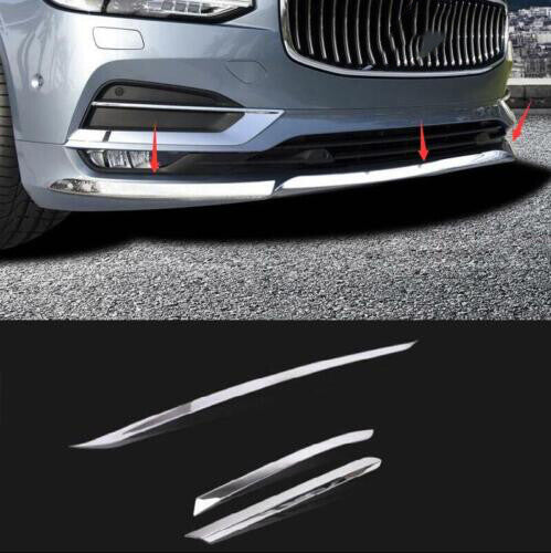 for Volvo S90 2017-2021 Chrome Steel Front Bumper Molding Cover Strip Trim 3Pcs