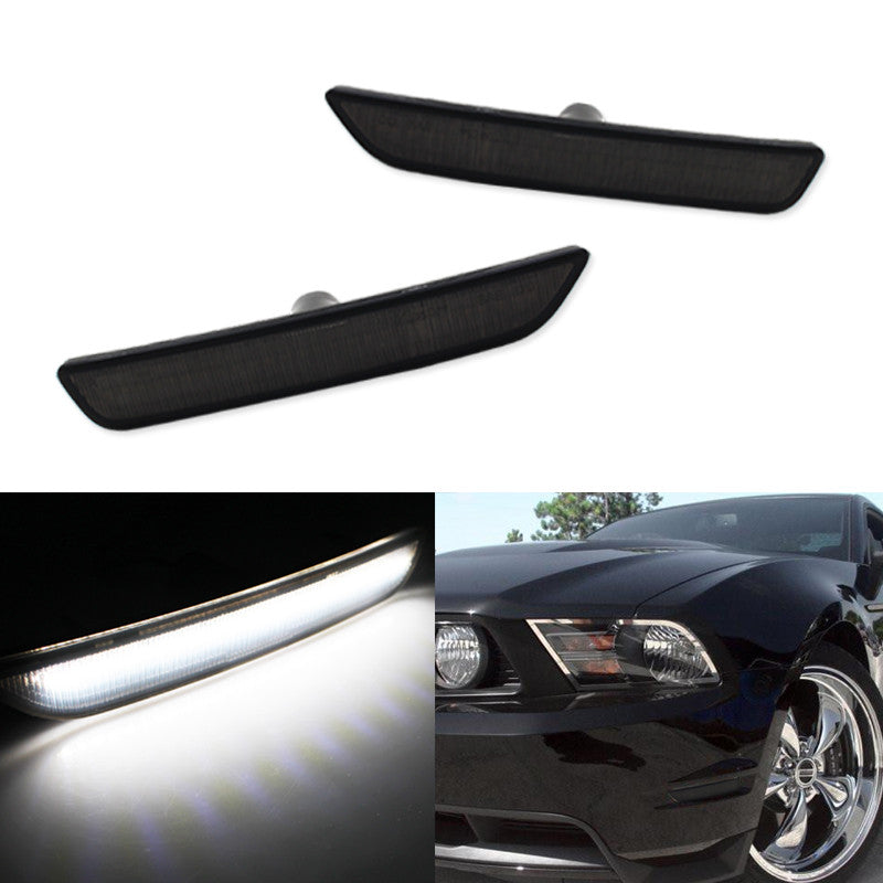 Smoked lens, pure white LED front marker lights for 2010-2014  for ford  Mustangs. Q
