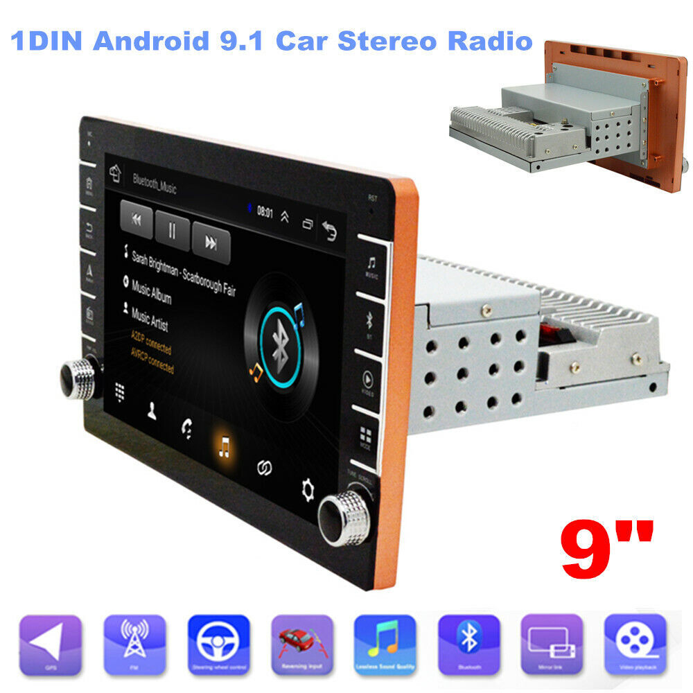 9 1 DIN Android 9.1 Car Stereo Radio GPS Navigation WiFi MP5 Player Quad-core n