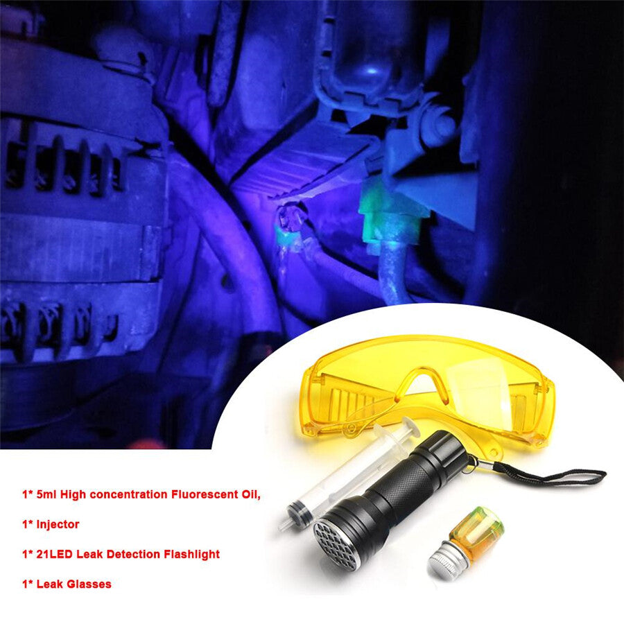 Air Conditionin AC System Leak Test Detector Kit UV Flashlight Leak Glasses Q