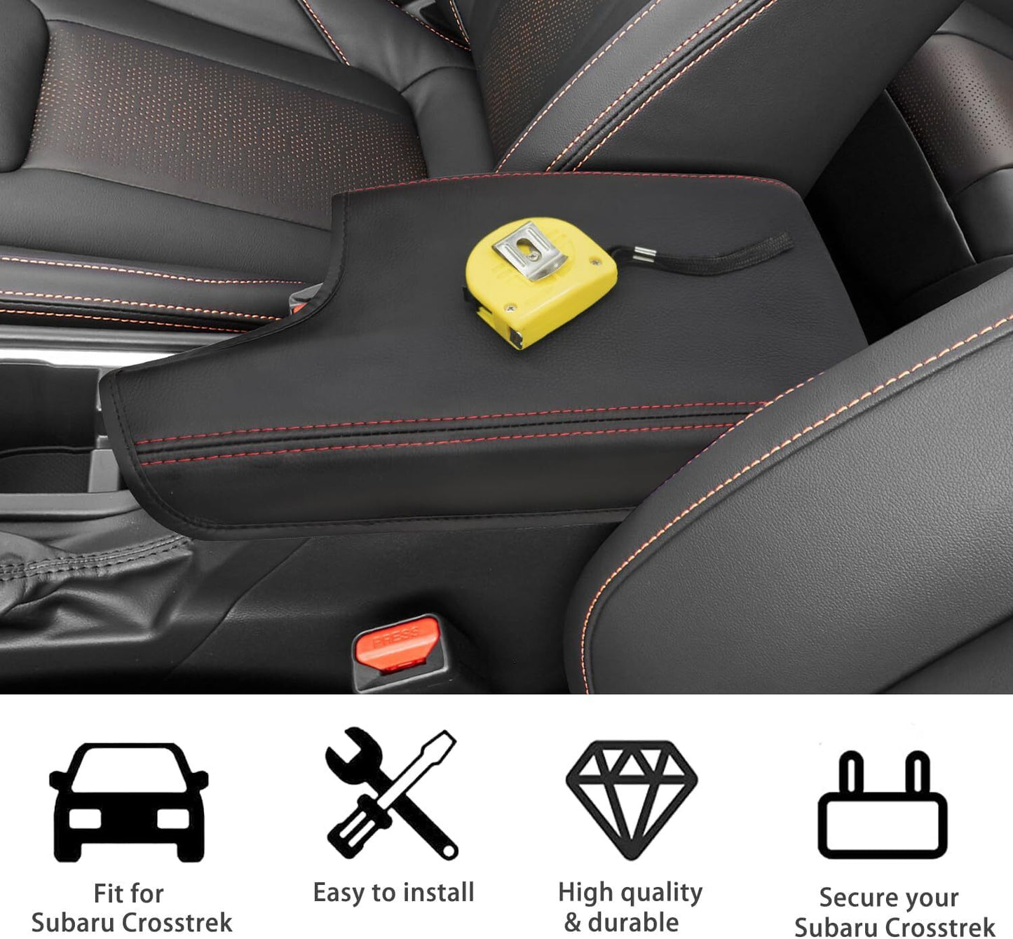 Red Stitch center console cover and armrest protector for Subaru Impreza 2017 - 2023 n