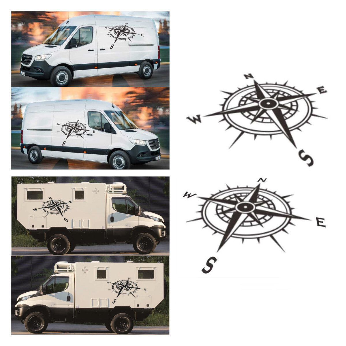 2× Black Compass Stickers Both Body Sides Decals For Car Camper RV Van Removable