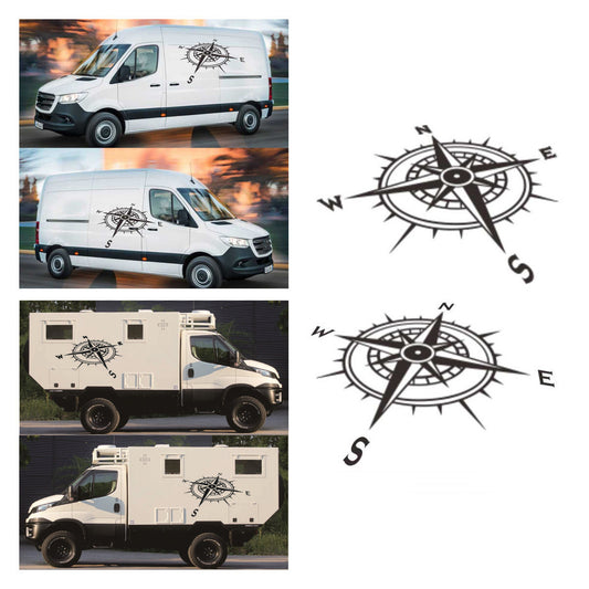 2× Black Compass Stickers Both Body Sides Decals For Car Camper RV Van Removable