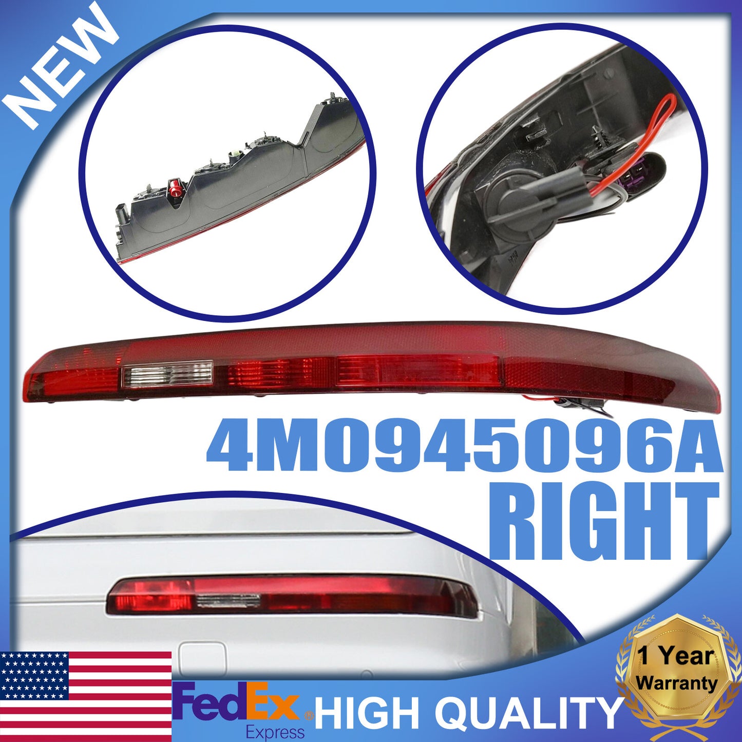 Applicable to for Audi Q7 2016 2017 2018 - 2023, right bumper taillight and rear fog light 4M0945096A- n