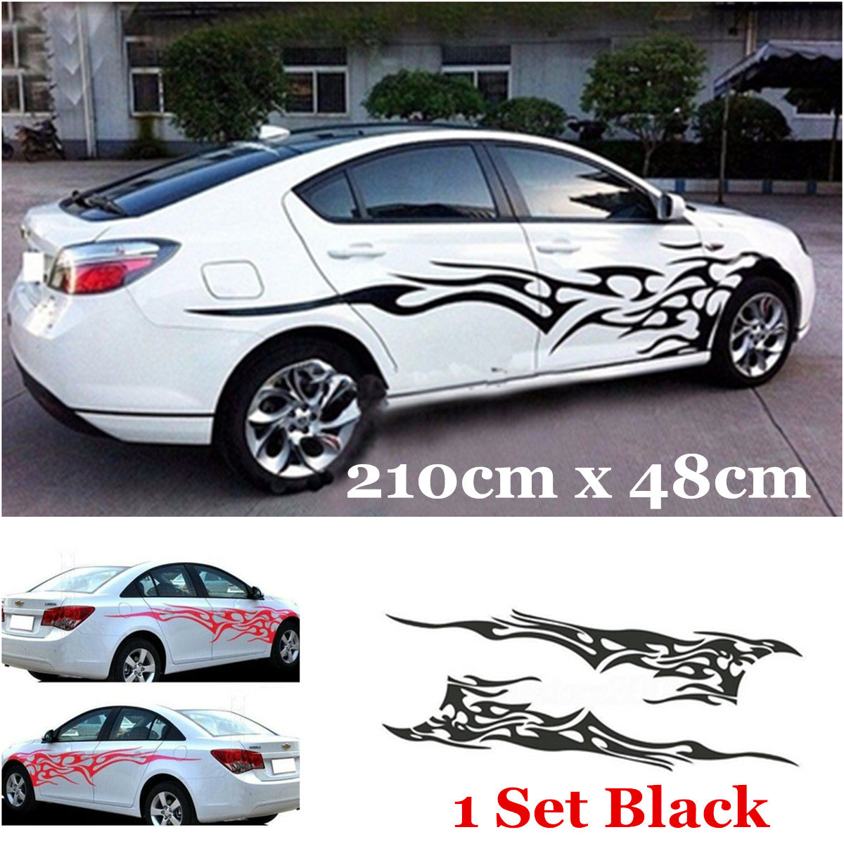 Accessory Car Body Decal Vinyl Graphics Side Sticker Racing Stripes Flame Decals Q