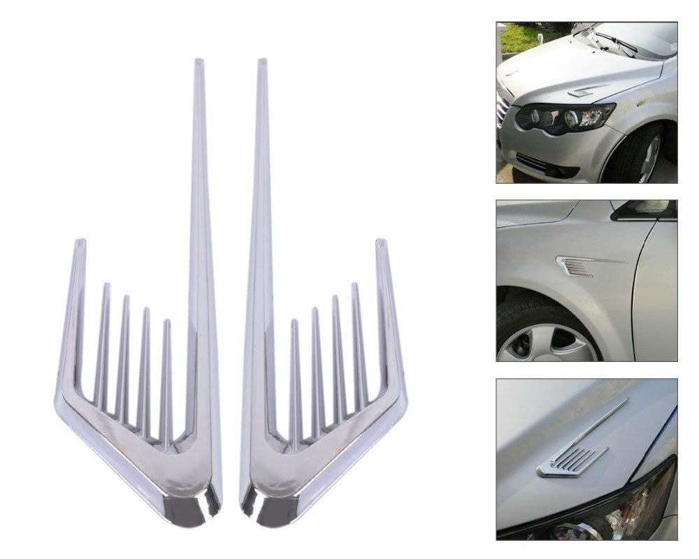 2 x Chrome Silver Car Fenders Body Side False Vent Air Flow Intake Cover Sticker