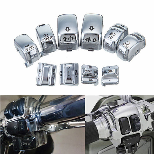 Chrome Hand Control Switch Buttons Caps for Harley Touring Electra Road Glide Q