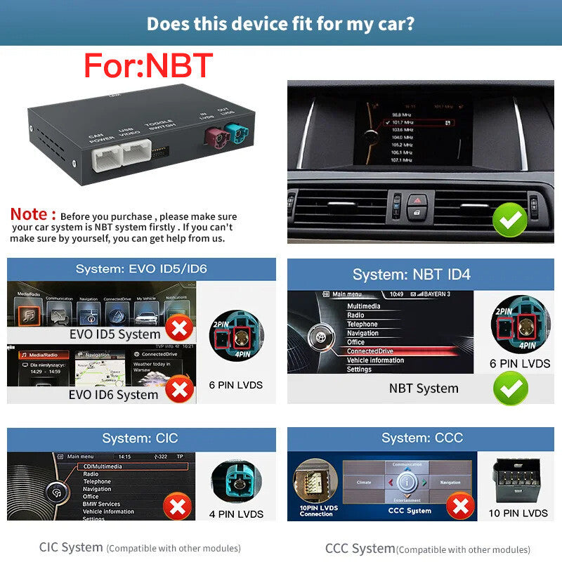 for BMW NBT 1 2 3 4 5 Series F10 X1 X3 F25 F26 F48 Wireless CarPlay Android Auto