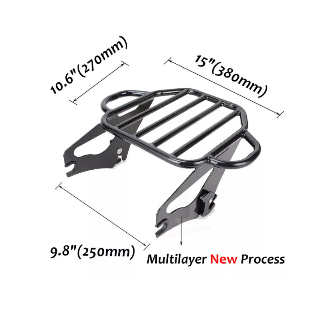 Two-Up Detachable Luggage Rack for Harley Road, King Street, Glide 2009-2023, Black - n