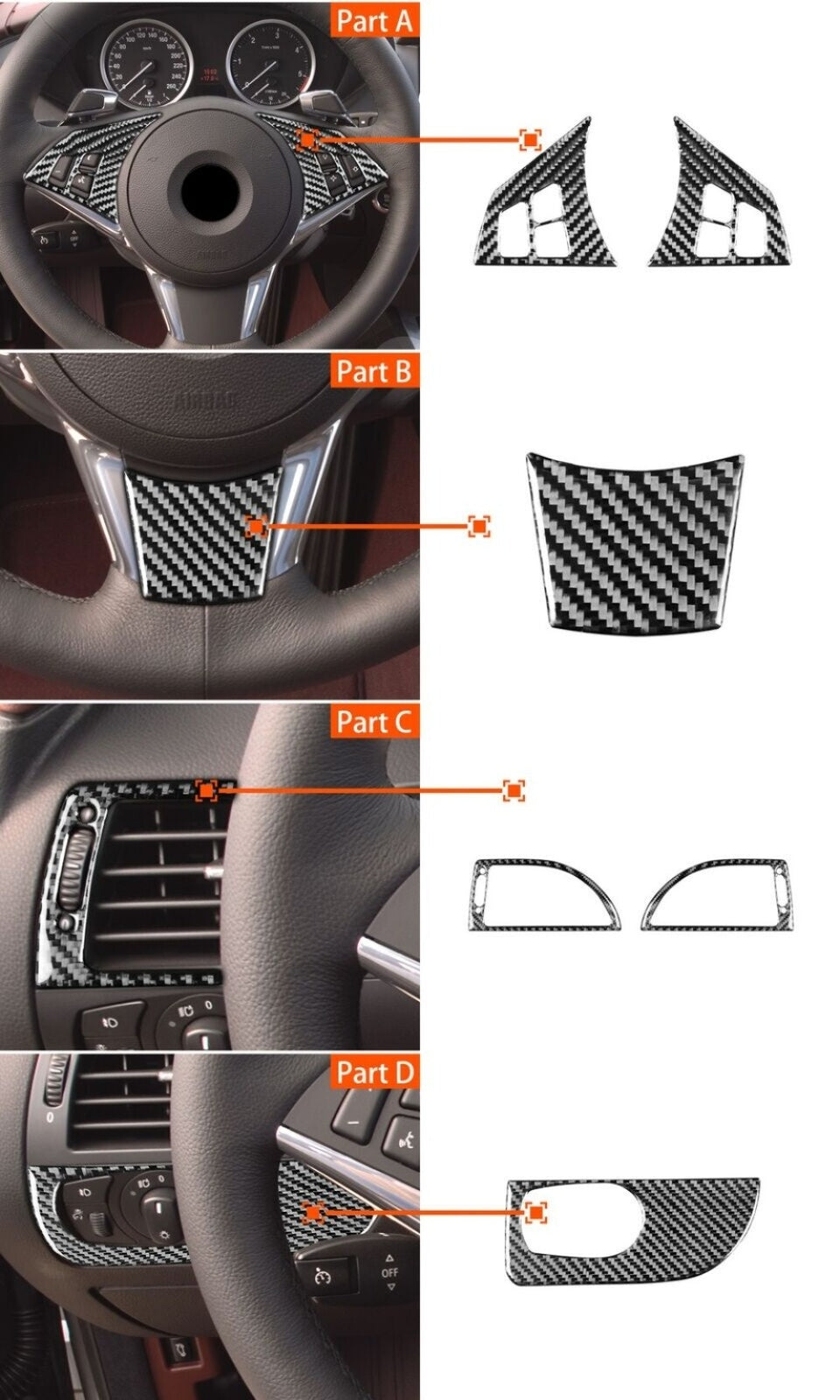 33x Carbon Fiber Interior Full Kit Cover Trim For 6- E63/E64 2004-2010 n
