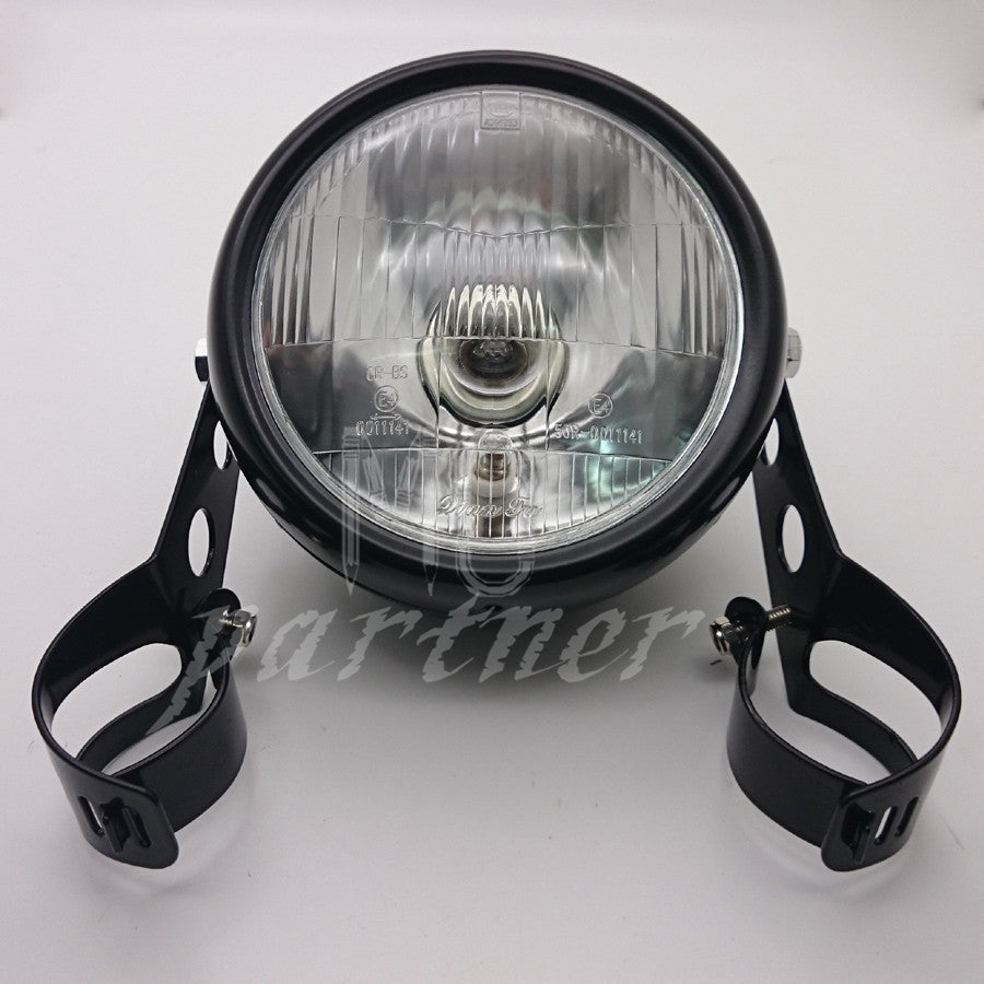 Motorcycle Black Metal Retro Front Headlight+Mount For GN125 Cafe Racer Bobber Q