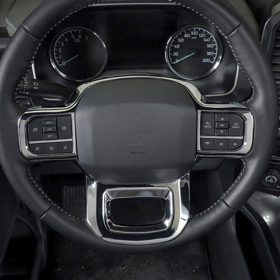Car Steering Wheel Panel Cover Trim Accessories Chrome For F150 21-23 v
