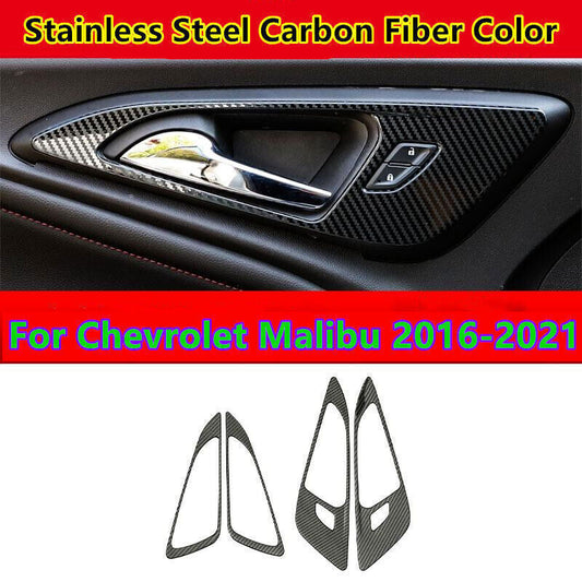 4X Steel Carbon Fiber Inner Door Handle Cover Trim for Chevrolet Malibu 2016-24