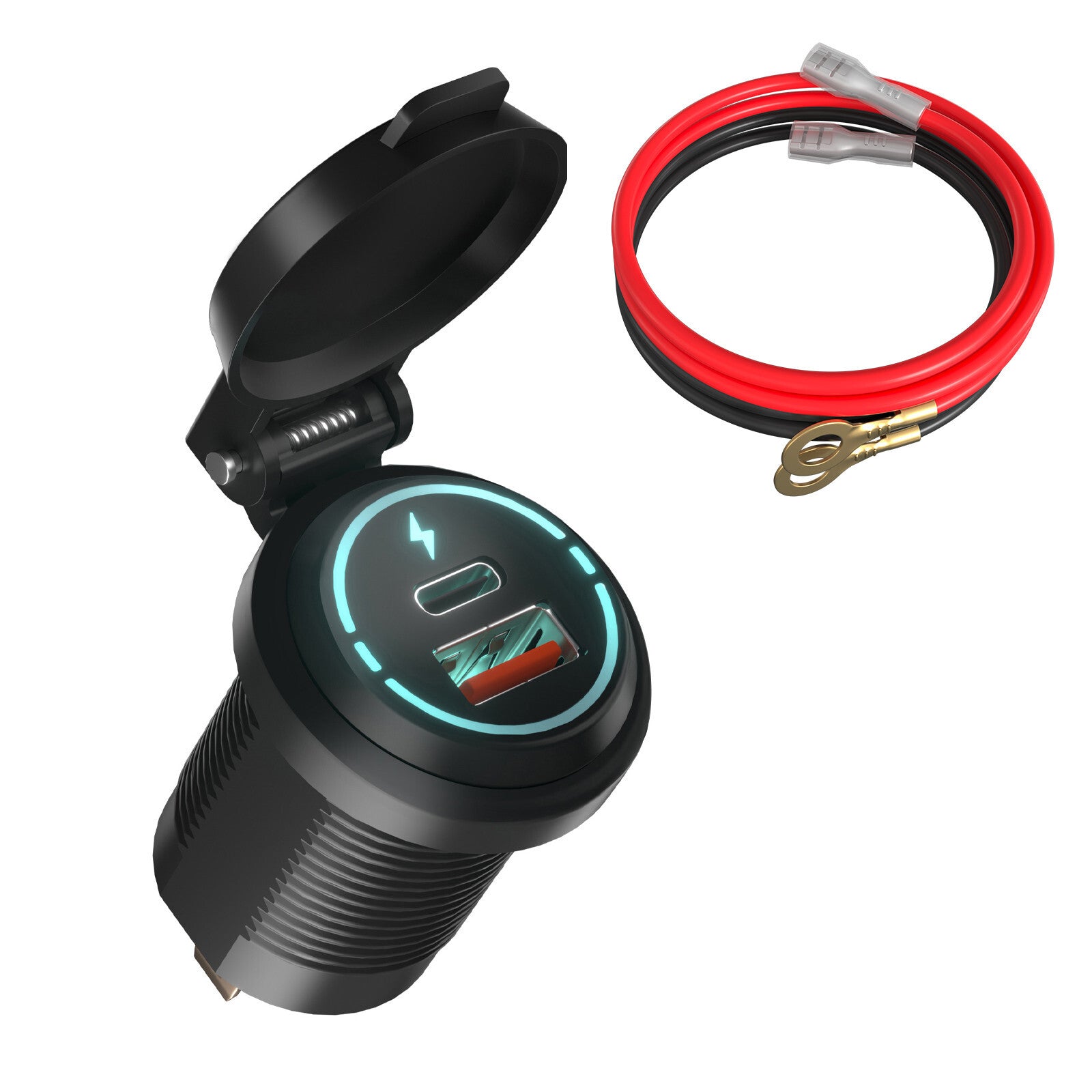 12V/24V Car Cigarette Lighter Socket USB Type C Port Charger Power Outlet LED