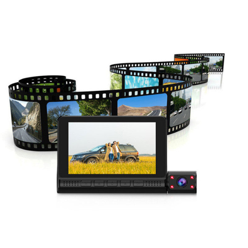 4-inch 1080P triple-lens touchscreen car DVR rearview video dashcam camera - n