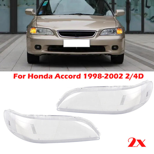 A pair of headlight lens covers with transparent headlight lenses for Honda Accord 1998 - 2002 2/4D