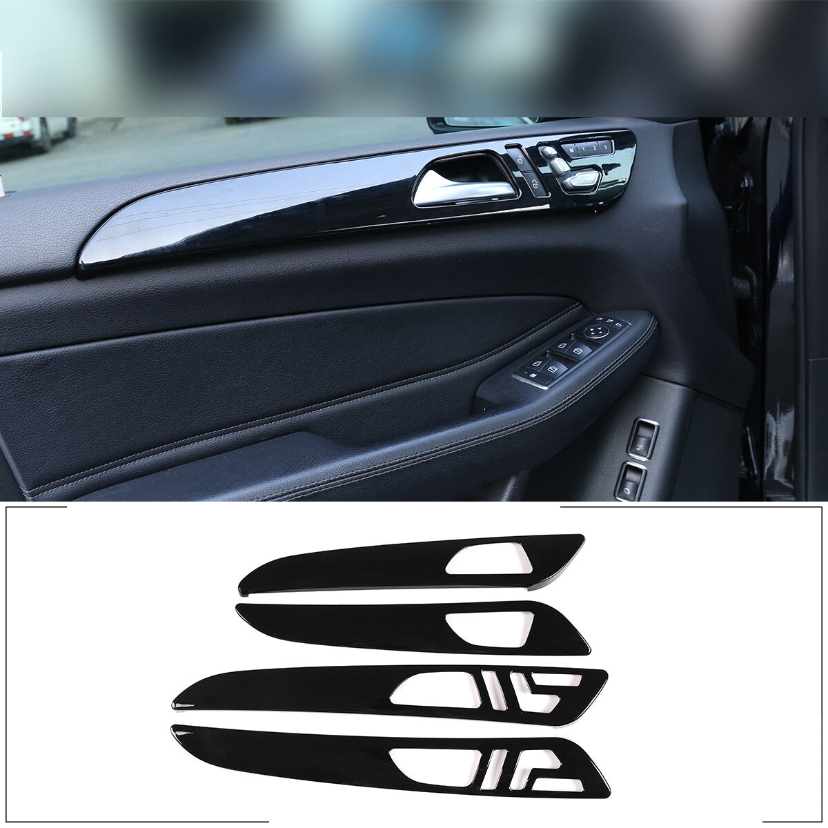 For GL, GLE, GLS, ML, W166 2013 - 2019: Interior door panel trim, ABS, gloss black x4 n