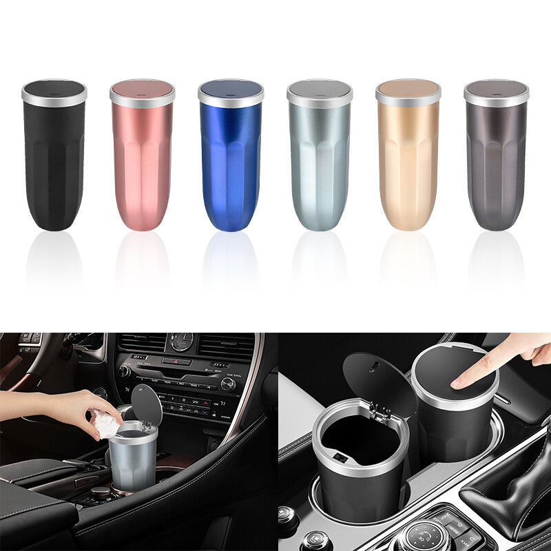 1Pc Car Trash Can w/ Lid Car Trash Can Cup Holder Press Open Vehicle Trash Bin