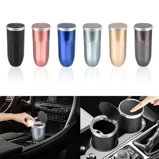 1Pc Car Trash Can w/ Lid Car Trash Can Cup Holder Press Open Vehicle Trash Bin
