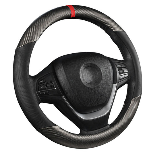 Carbon Fiber Black Leather Car Steering Wheel Cover Anti slip Car Accessories