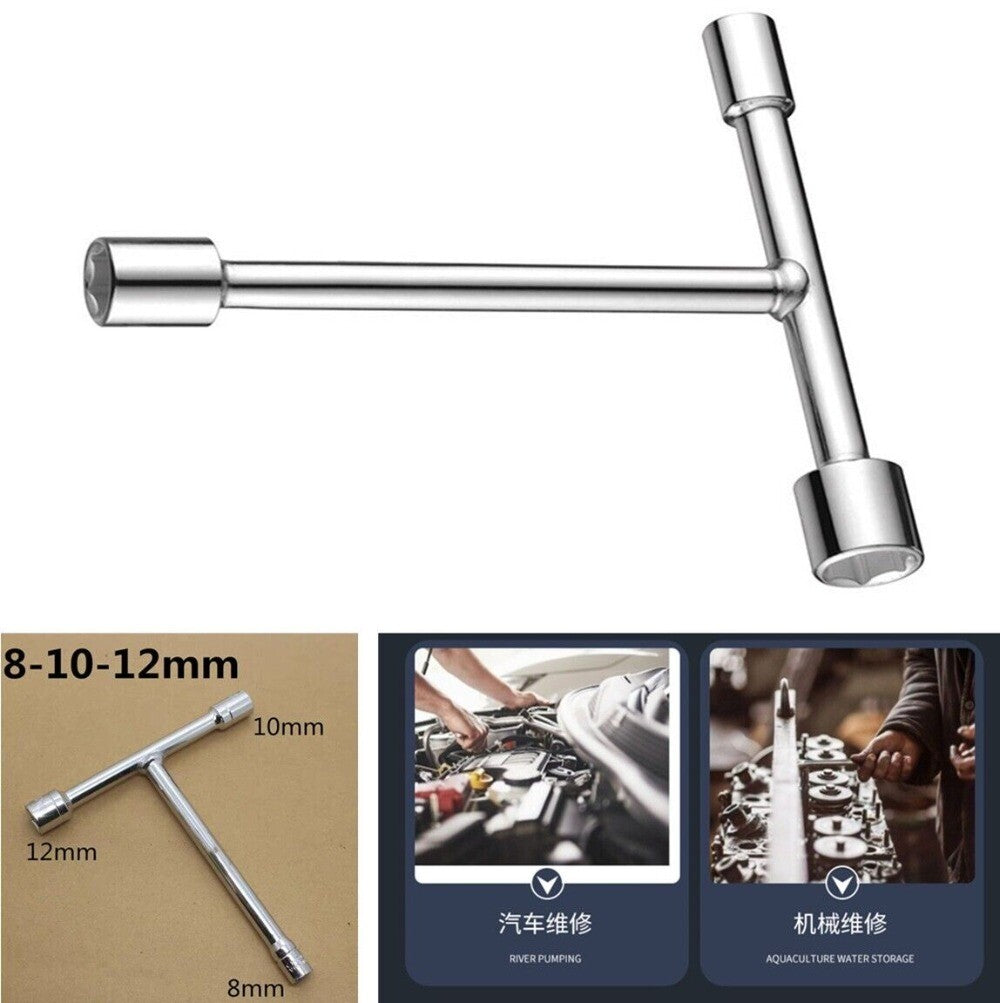 3-Way T-Handle Wrench Polished Chrome 8mm/10mm/12mm For Motorcycle Dirt Bike New n