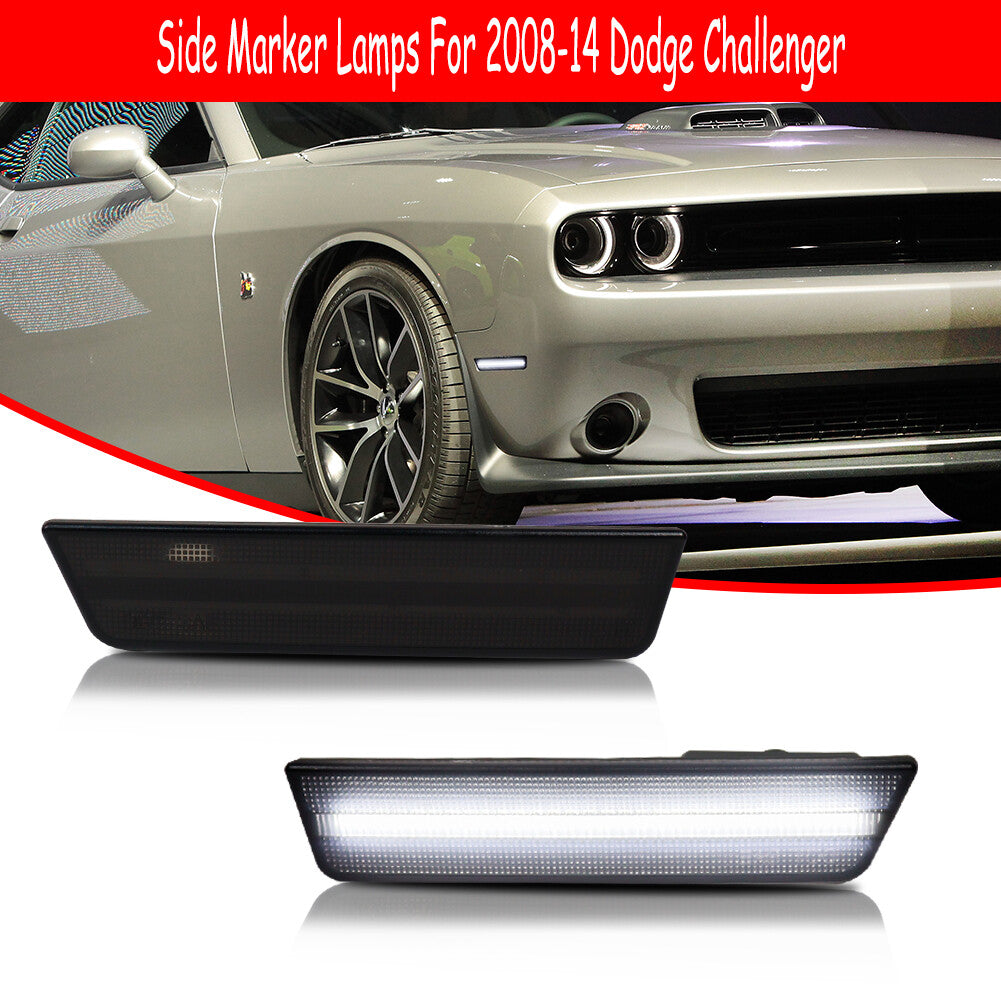 2pcs Smoked Lens Pure White LED Front Side Marker Lights for 08-14 for Dodge for Challenger - v