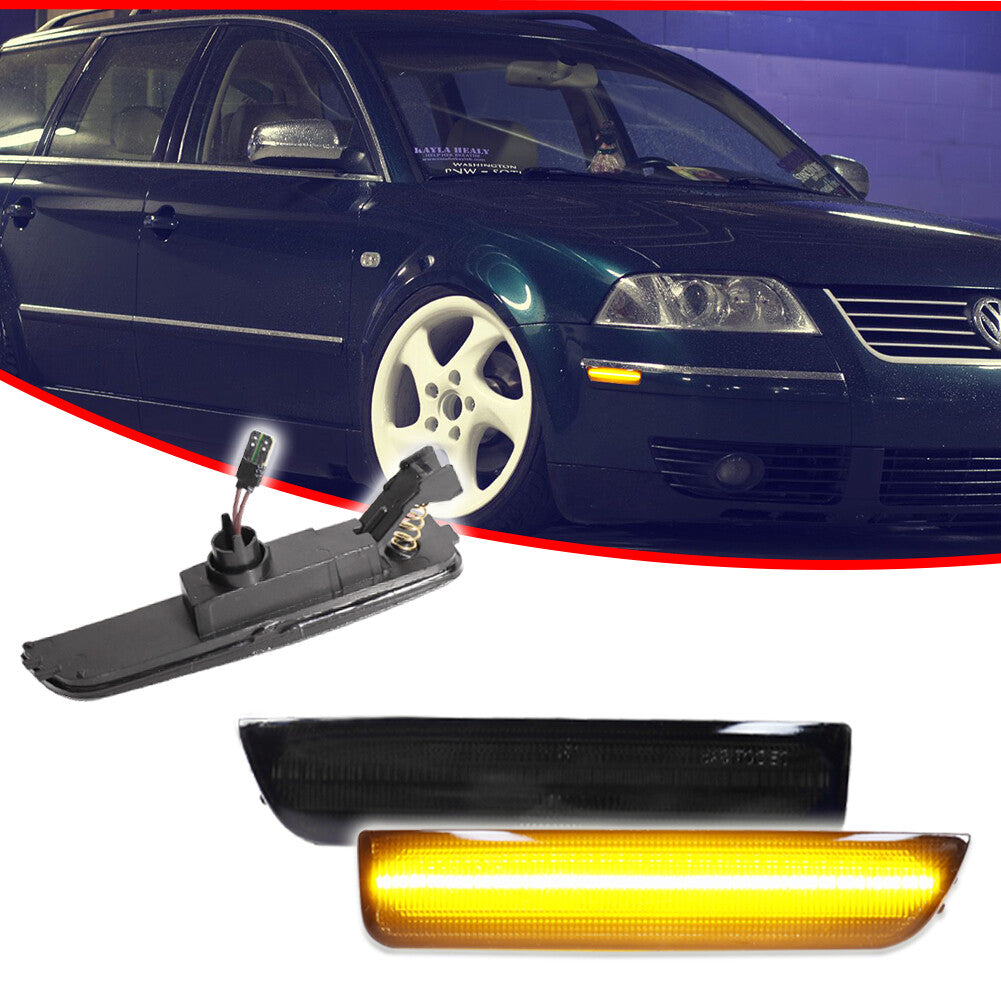 Left + Right Smoked LED Front Bumper Side Marker Lights for 2001 - 05 for VW for Passat B55- v